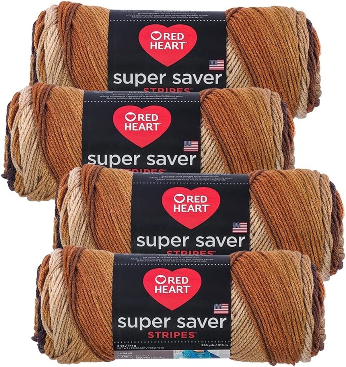 Pack of 4) Red Heart Super Saver Yarn-Latte Stripe